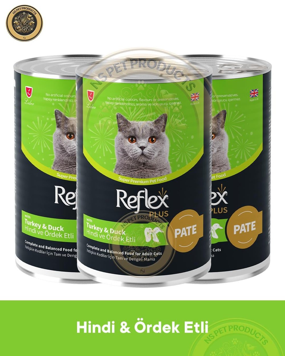 Reflex Plus Pate Hindi ve Ördek Etli Yetişkin Kedi Maması 3X395gr