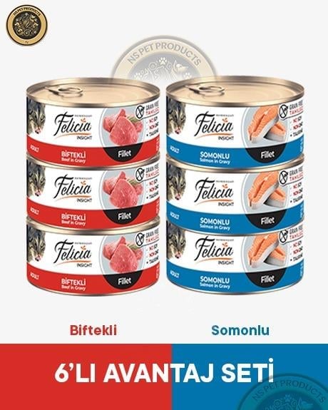 Felicia Biftekli-Somonlu Yetişkin Kedi Konservesi 6x85gr