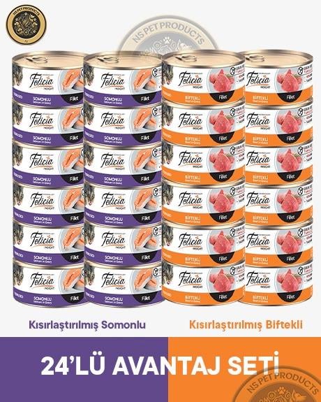 Felicia Kısırlaştırılmış Biftekli-Somonlu Yetişkin Kedi Konservesi 24x85gr