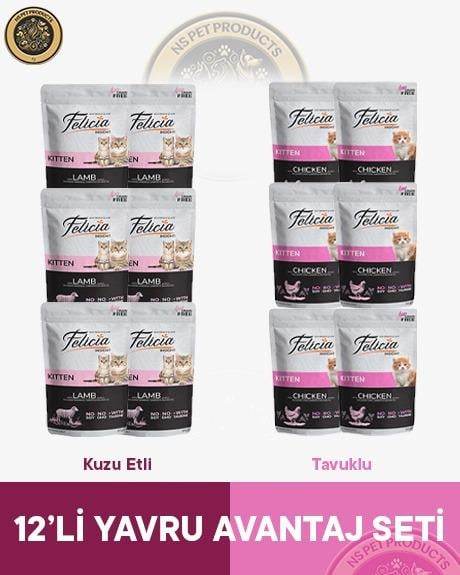 Felicia Pouch Yavru Kuzu-Tavuk Yaş Kedi Maması 12x85gr