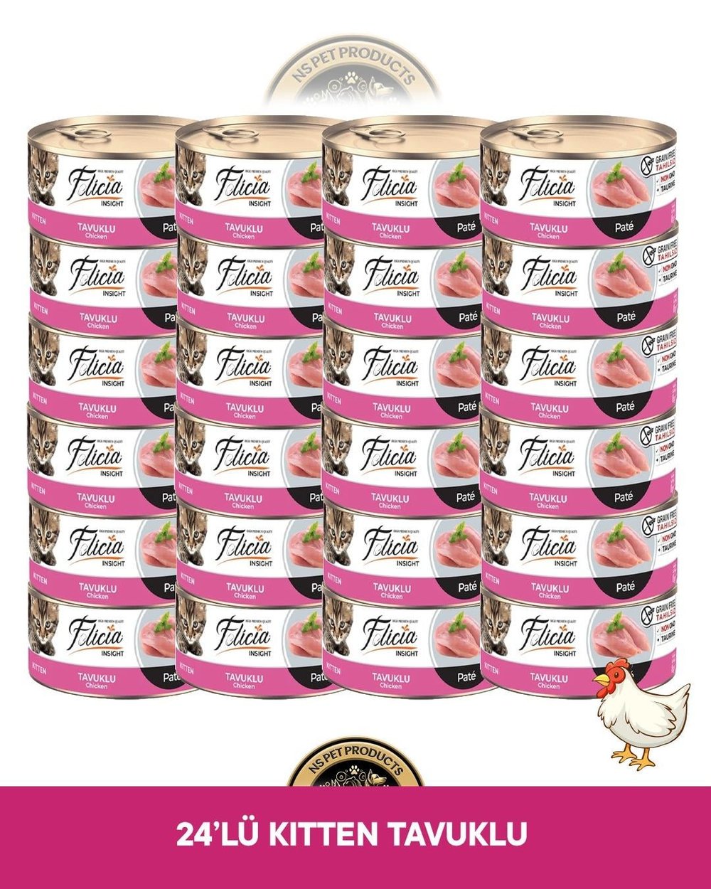 Felicia Tavuklu Pate Kıyılmış Yavru Yaş Kedi Maması Seti 24x85 gram