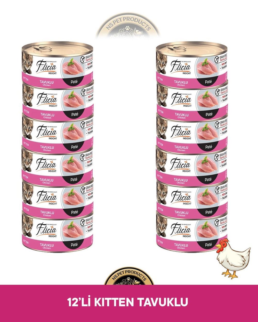 Felicia Tavuklu Pate Kıyılmış Yavru Yaş Kedi Maması Seti 12x85 gram