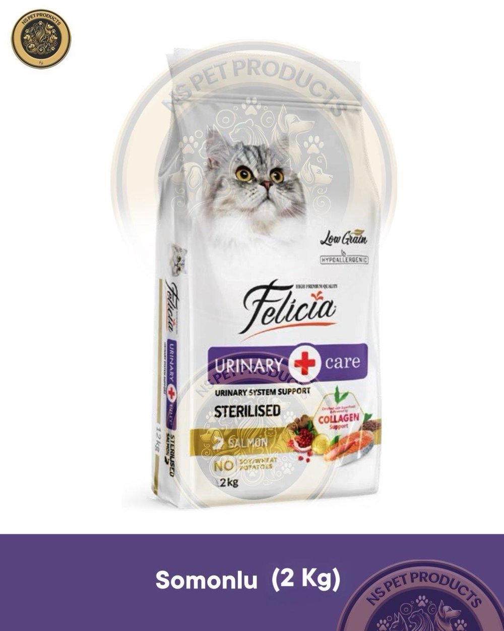 Felicia Urinary Care Adult Salmon Sterilised-Collagen 2kg (Az Tahıllı & Hipoalerjenik Somonlu Sterilised Yetişkin Kedi Maması)