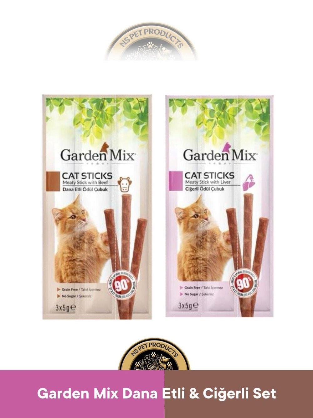 Garden Mix Dana Etli - Ciğerli Ödül Çubuk - Kedi Stick Ödül Maması Seti 3x5 gram 2 adet