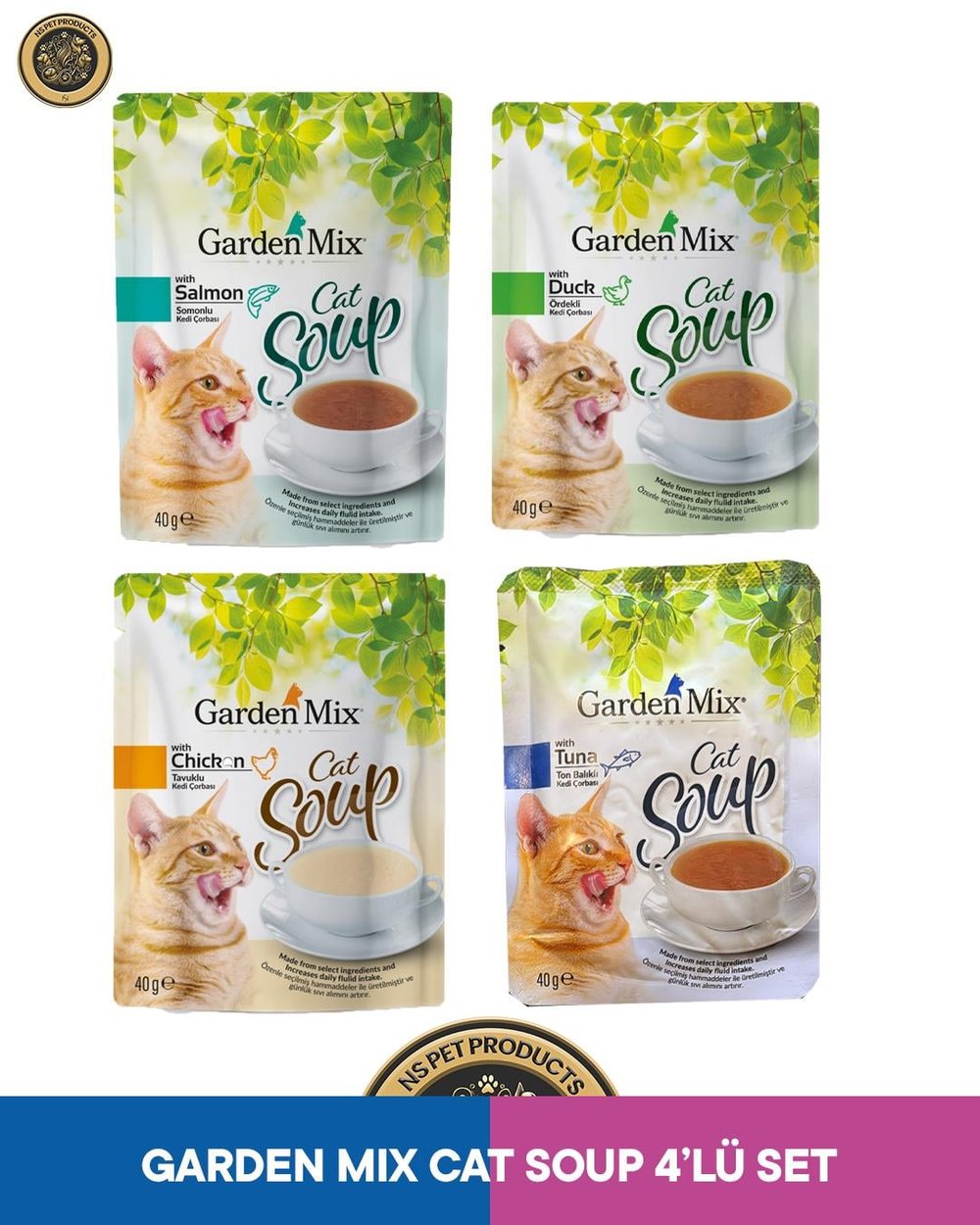 Garden Mix Dörtlü Set Cat Soup Somonlu / Ton Balıklı / Ördekli / Tavuklu Kedi Çorbası 4x40 gr