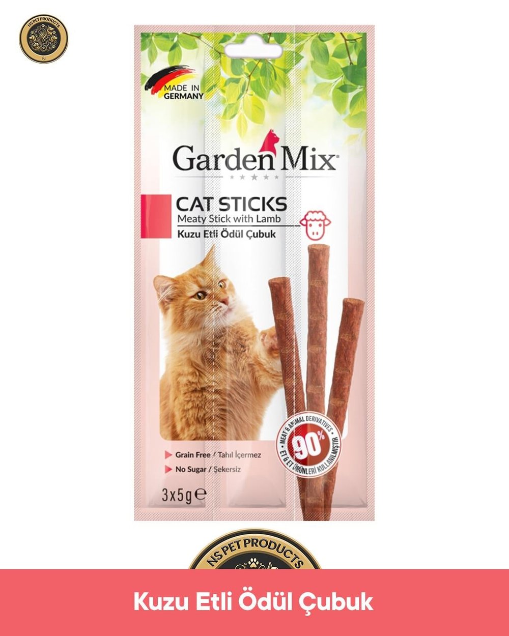 Garden Mix Kuzu Etli Ödül Çubuk - Kedi Stick Ödül Maması 3x5 gr