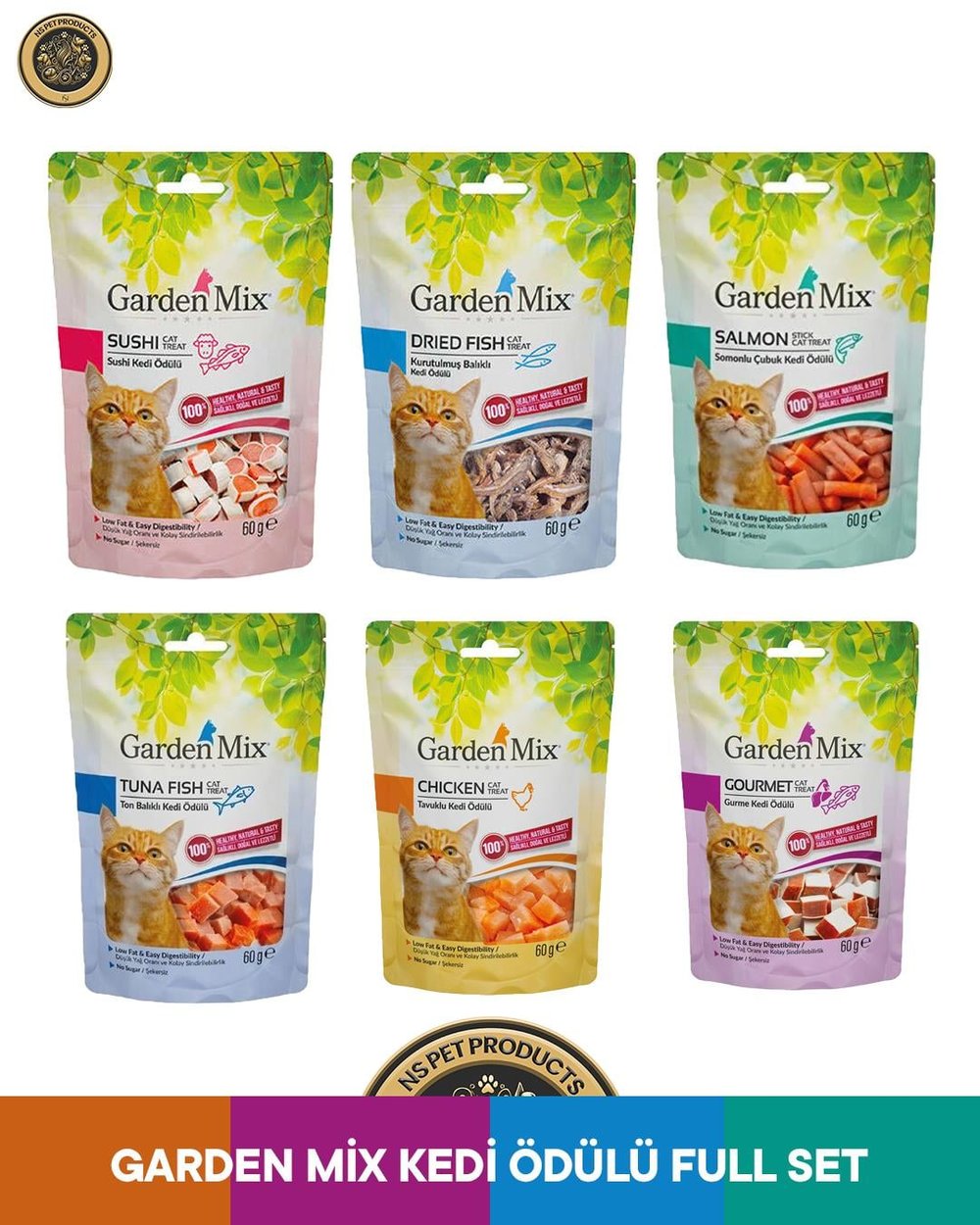 Garden Mix Set Tavuk / Gurme / Ton / Somon / Sushi / Kurutulmuş Balık Kedi Ödülü 6x60 gr