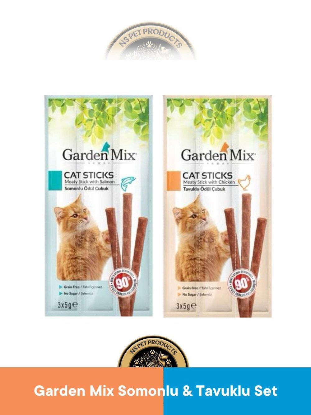 Garden Mix Somonlu - Tavuklu Ödül Çubuk - Kedi Stick Ödül Maması Seti 3x5 gram 2 adet