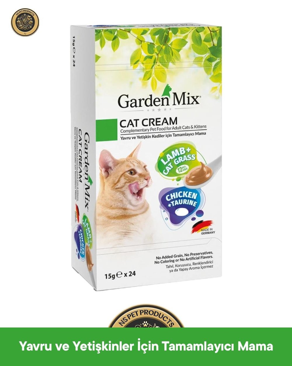Garden Mix Tavuk-Taurine Ve Lamb-Cat Grass Kedi Krema Ödül Maması 24x15 gr
