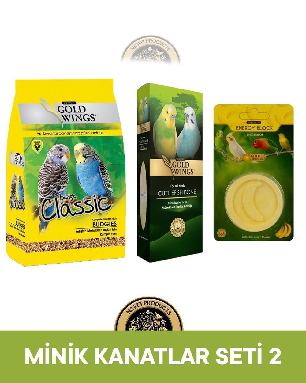 Gold Wings GWC Muhabbet Kuşu Minik Kanatlar Seti (Yem + Kraker + Gagalık)