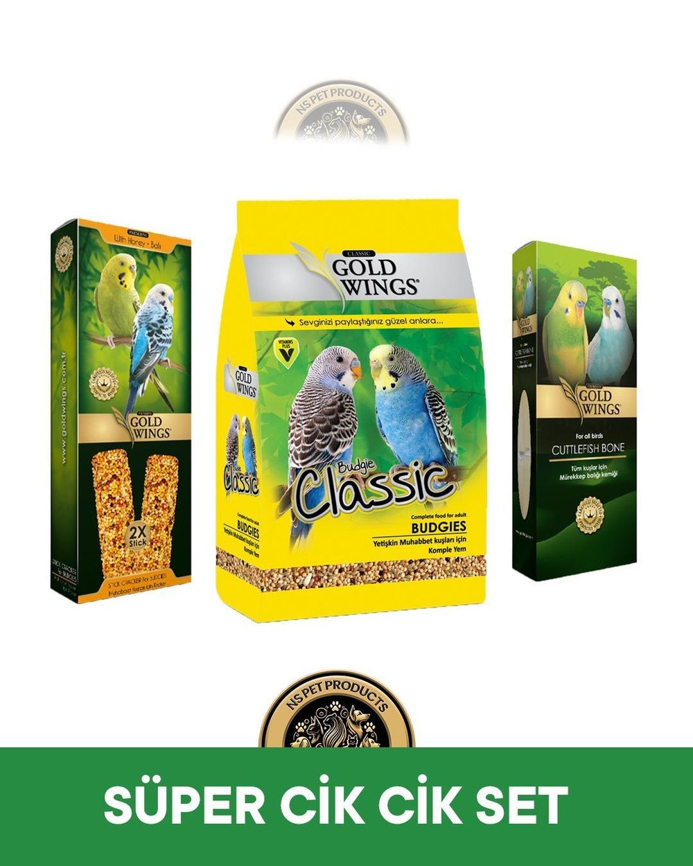 Gold Wings Muhabbet Kuşu Süper Cik Cik Seti (Yem + Kraker + Gagalık)