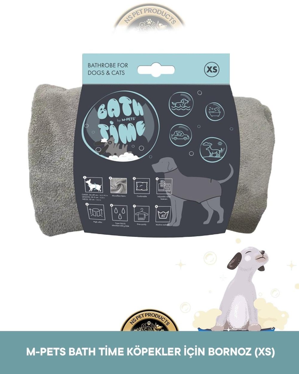 M-Pets Bath Time Köpekler İçin Bornoz Xsmall