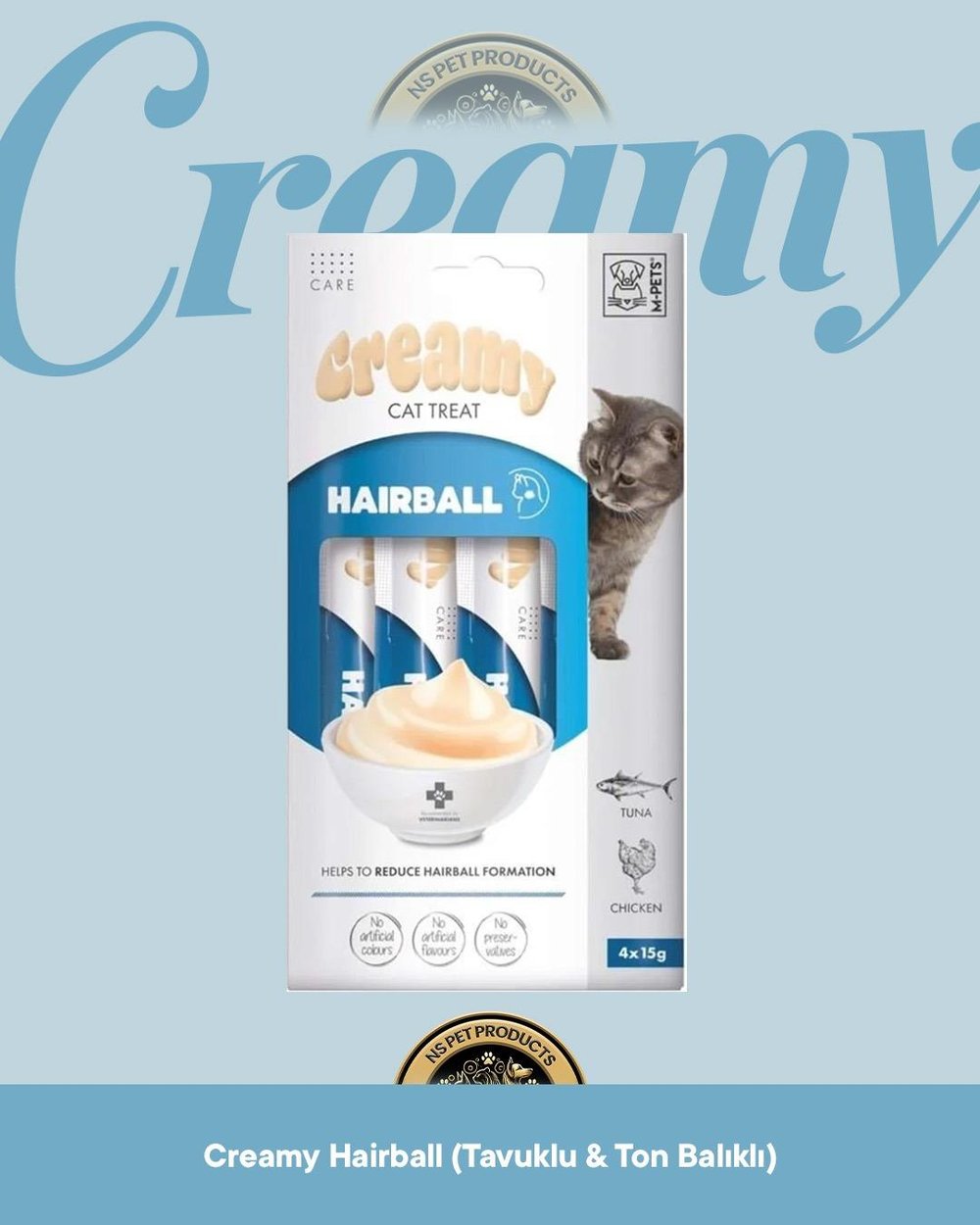 M-Pets Creamy Hairball Fonksiyonel - Tüy Yumağı Kontrolü Kedi Krema Ödül Maması 4x15 gr