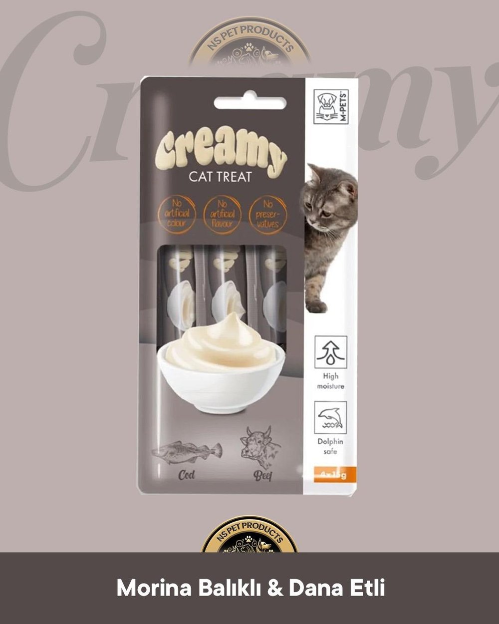M-Pets Creamy Morina Balıklı & Biftekli Kedi Krema Ödül Maması 4x15 gr