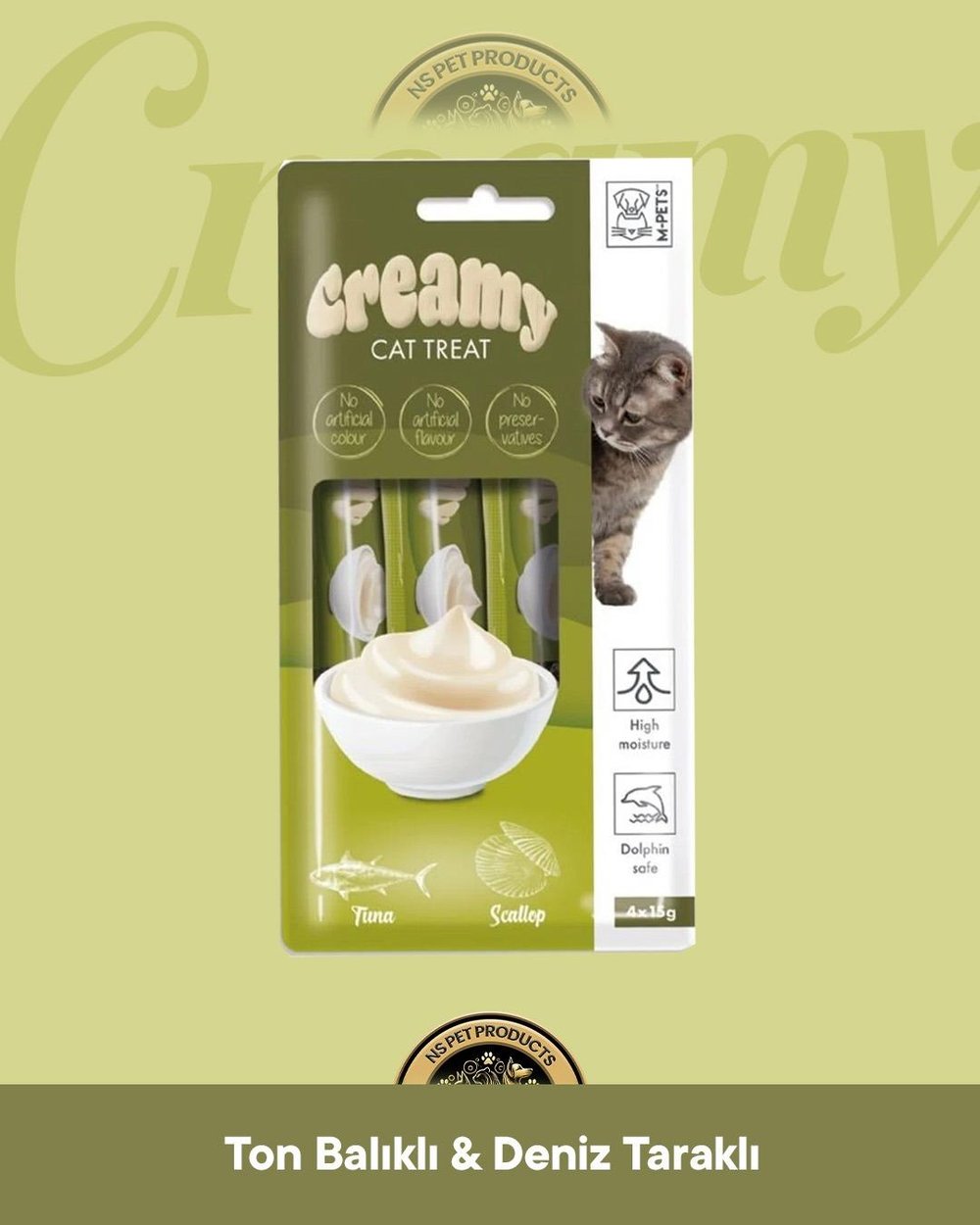 M-Pets Creamy Ton Balıklı & Deniz Taraklı Kedi Krema Ödül Maması 4x15 gr
