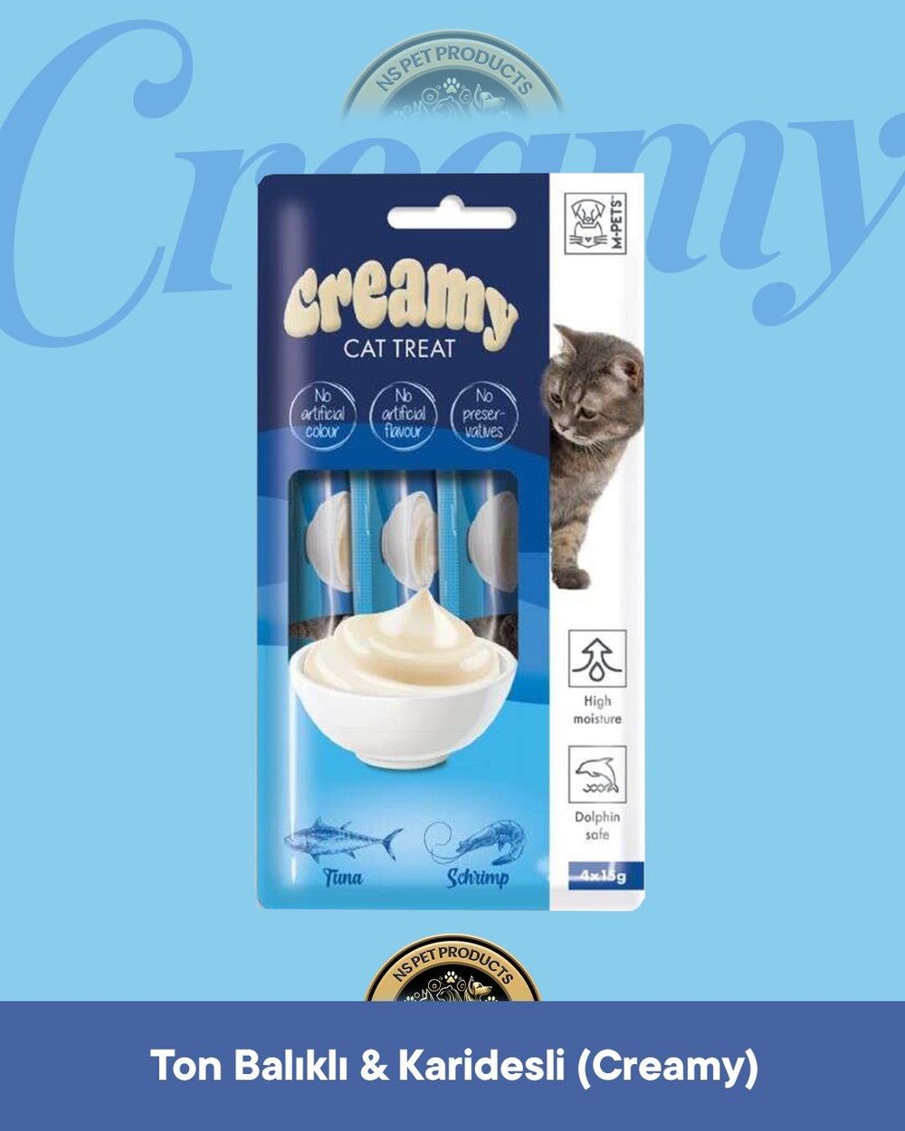 M-Pets Creamy Ton Balıklı & Karidesli Kedi Krema Ödül Maması 4x15 gr