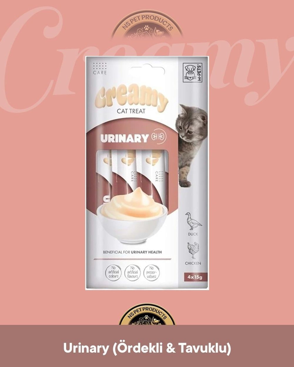 M-Pets Creamy Urinary Fonksiyonel - Üriner Sistem Destekleyici Kedi Krema Ödül Maması 4x15 gr
