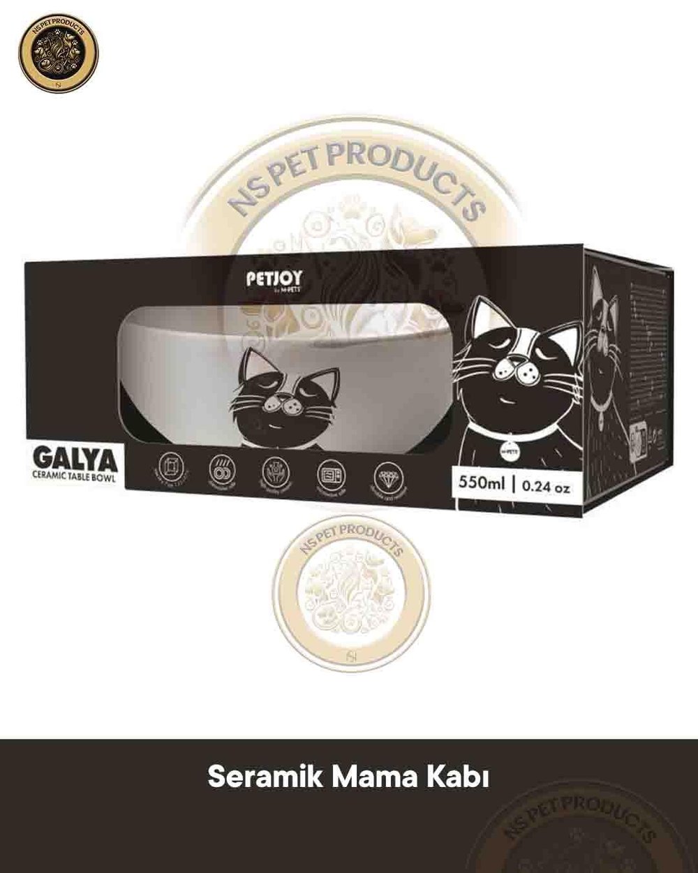 M-PETS GALYA SERAMİK MAMA KABI BLACK LOGO 550ML