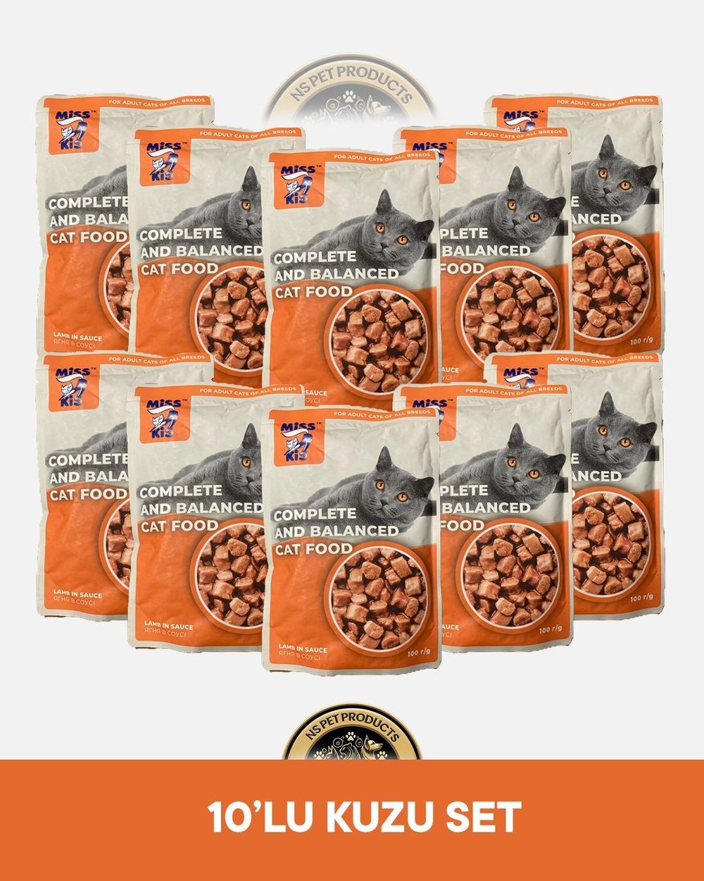 Miss Kis Premium Pouch Kuzu Etli Yetişkin Kedi Konservesi 10x100 gr