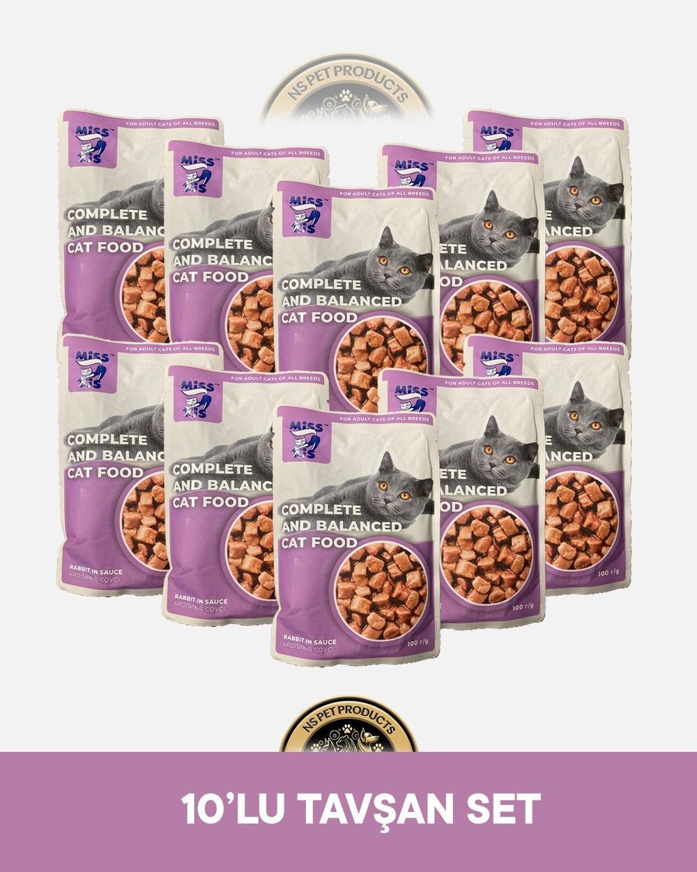 Miss Kis Premium Pouch Tavşan Etli Yetişkin Kedi Konservesi 10x100 gr
