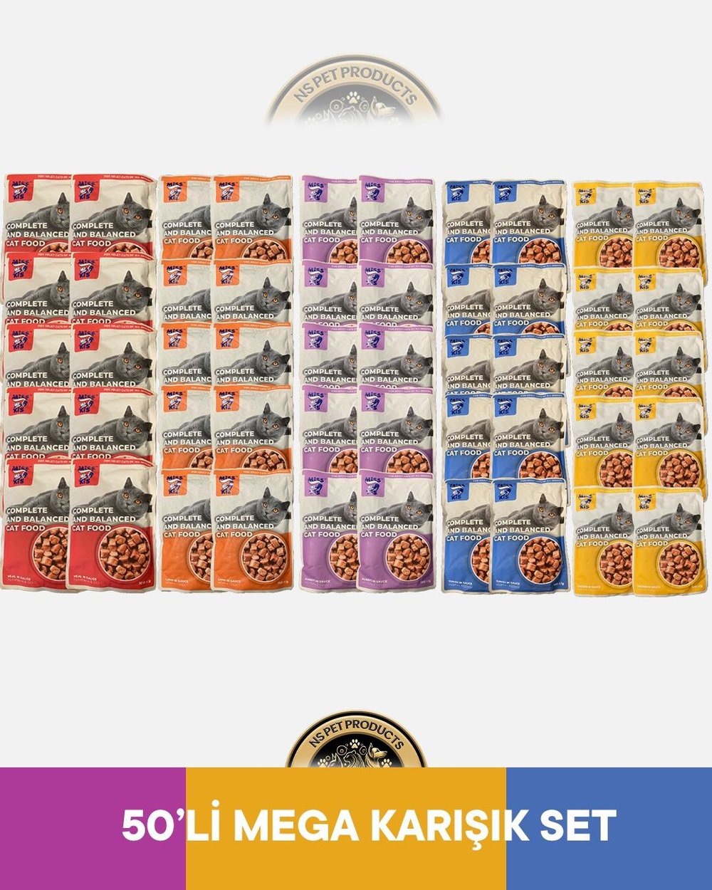 Miss Kis Premium Pouch Tavşan,Kuzu,Hindi,Dana,Tavuklu Yetişkin Kedi Konservesi 50x100 gr