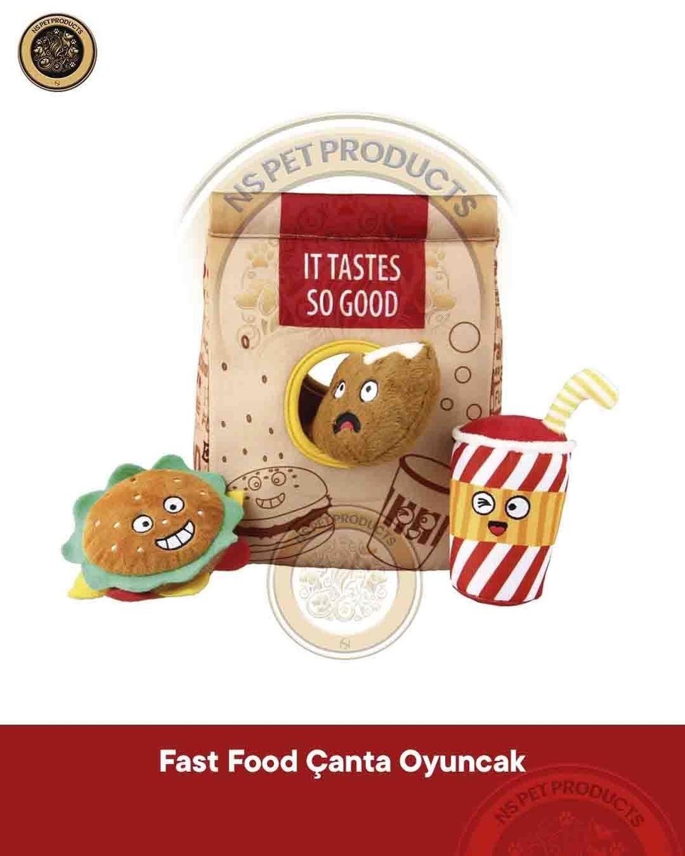 Peluş Fast Food Çantası Kedi ve Köpek Oyuncağı