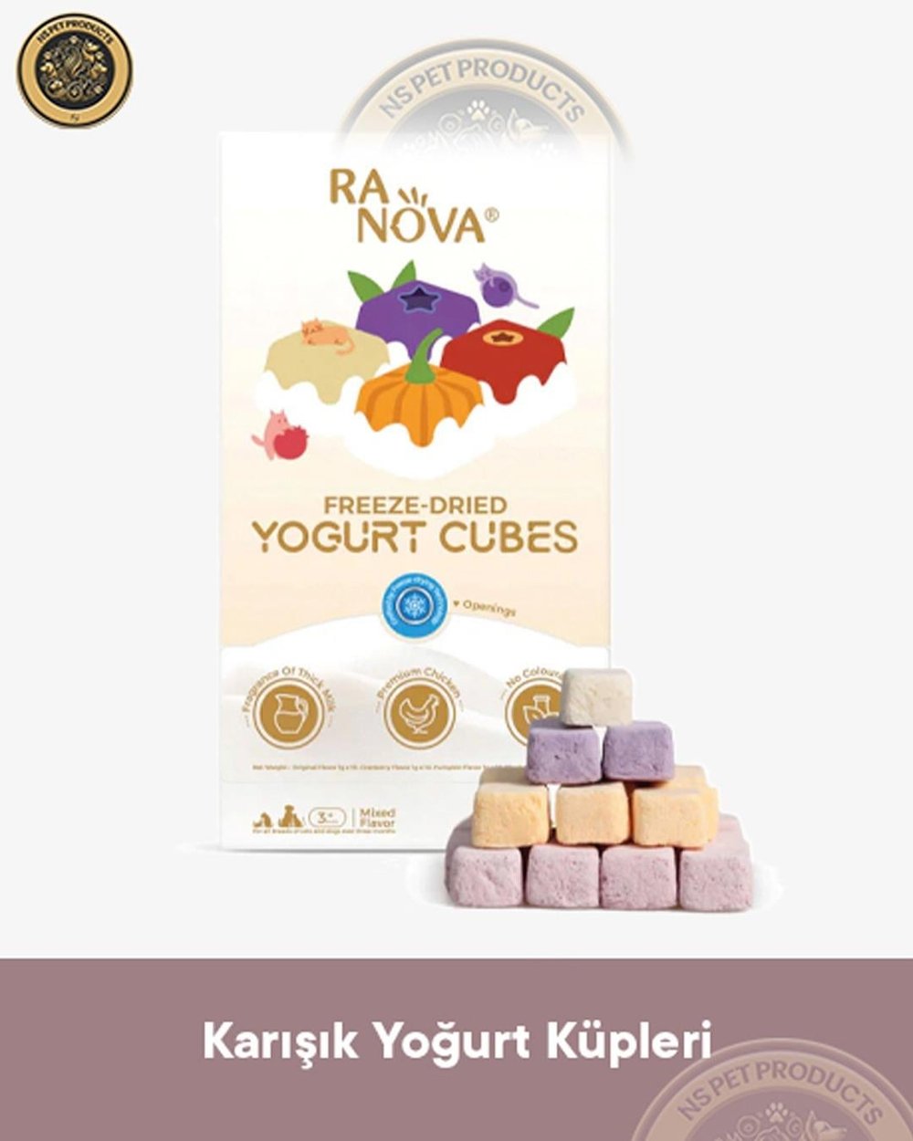 Ranova Kedi&Köpekler İçin Dondurularak Kurutulmuş Yoğurt *1g *40'lı (Karışık Lezzet)