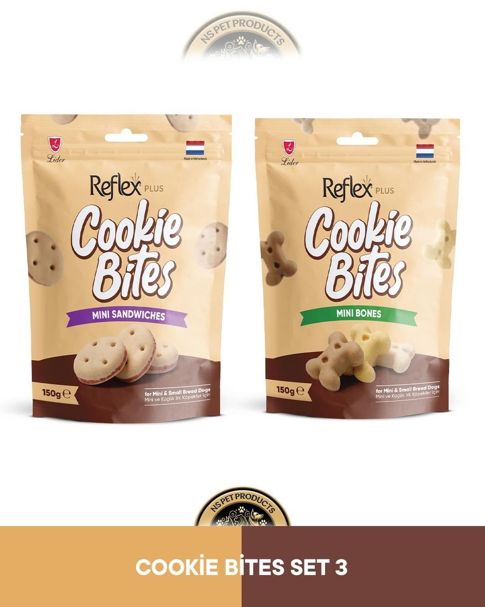 Reflex Cookie Bites Mini Sandwiches & Mini Bones Köpek Ödül Maması Seti 2x150 gram