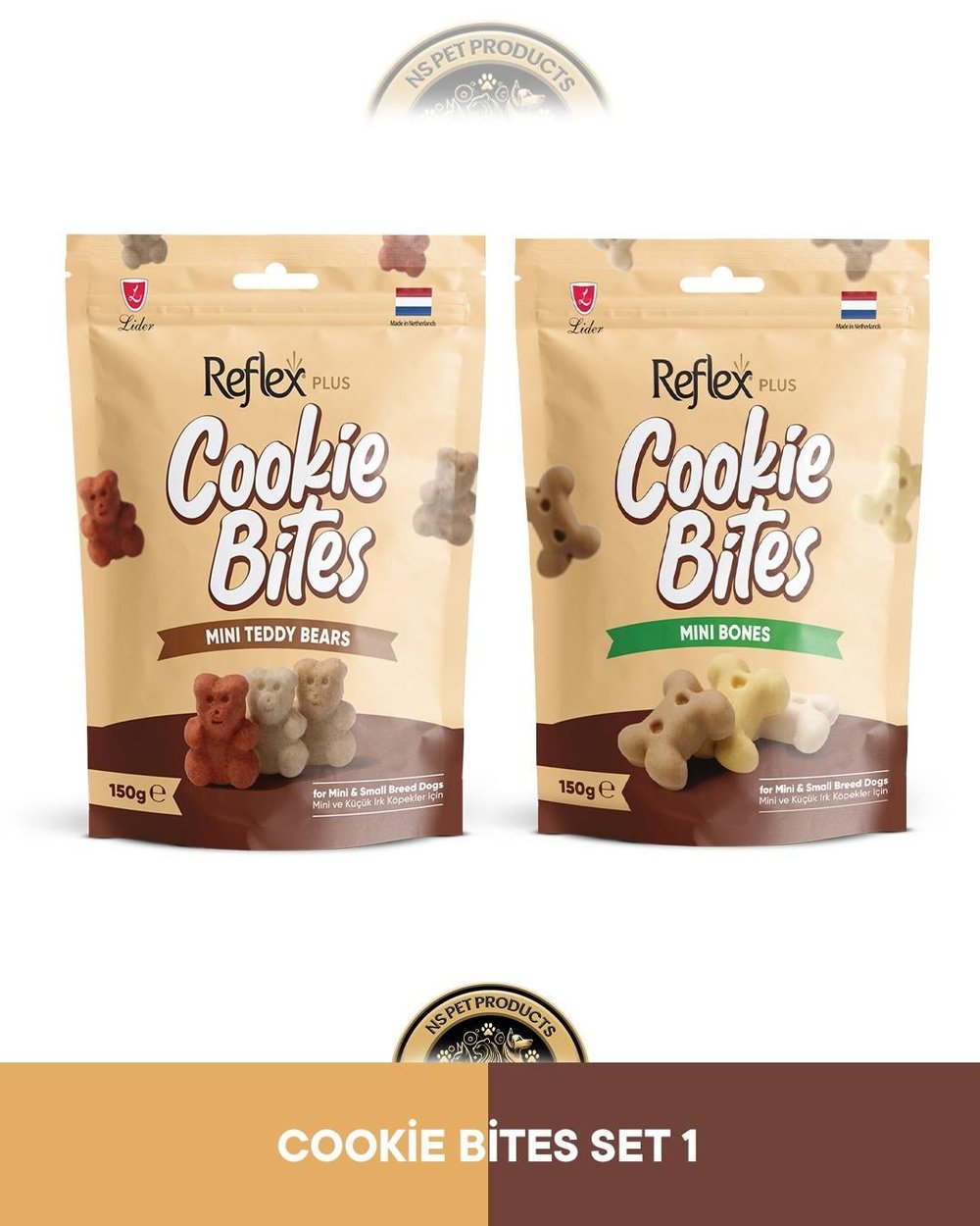 Reflex Cookie Bites Mini Teddy Bears & Mini Bones Köpek Ödül Maması Seti 2x150 gram