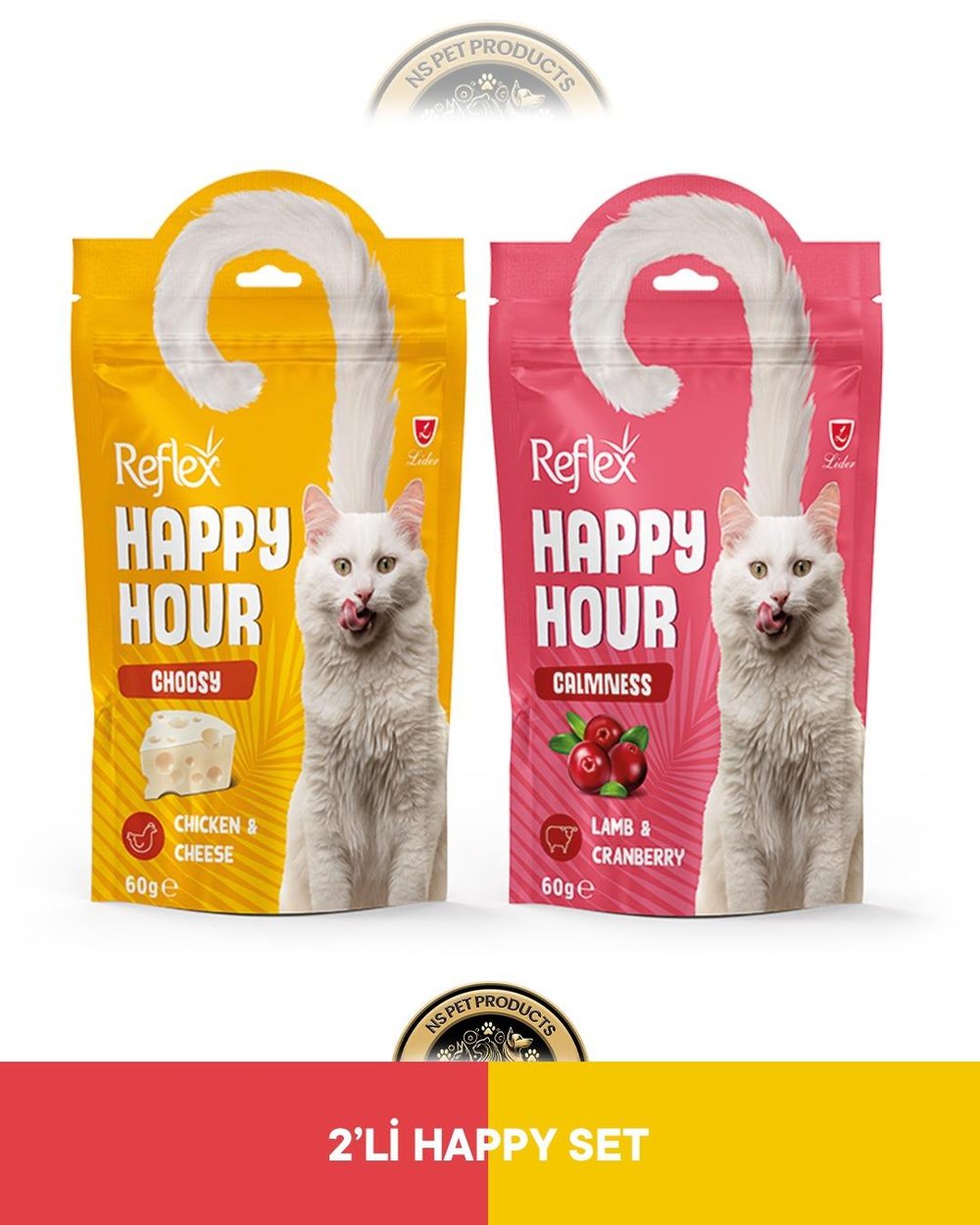 Reflex Happy Hour Choosy Seçici & Calmness Sakinleşmeyi Destekleyici Kedi Ödül Maması Seti 2x60 gram