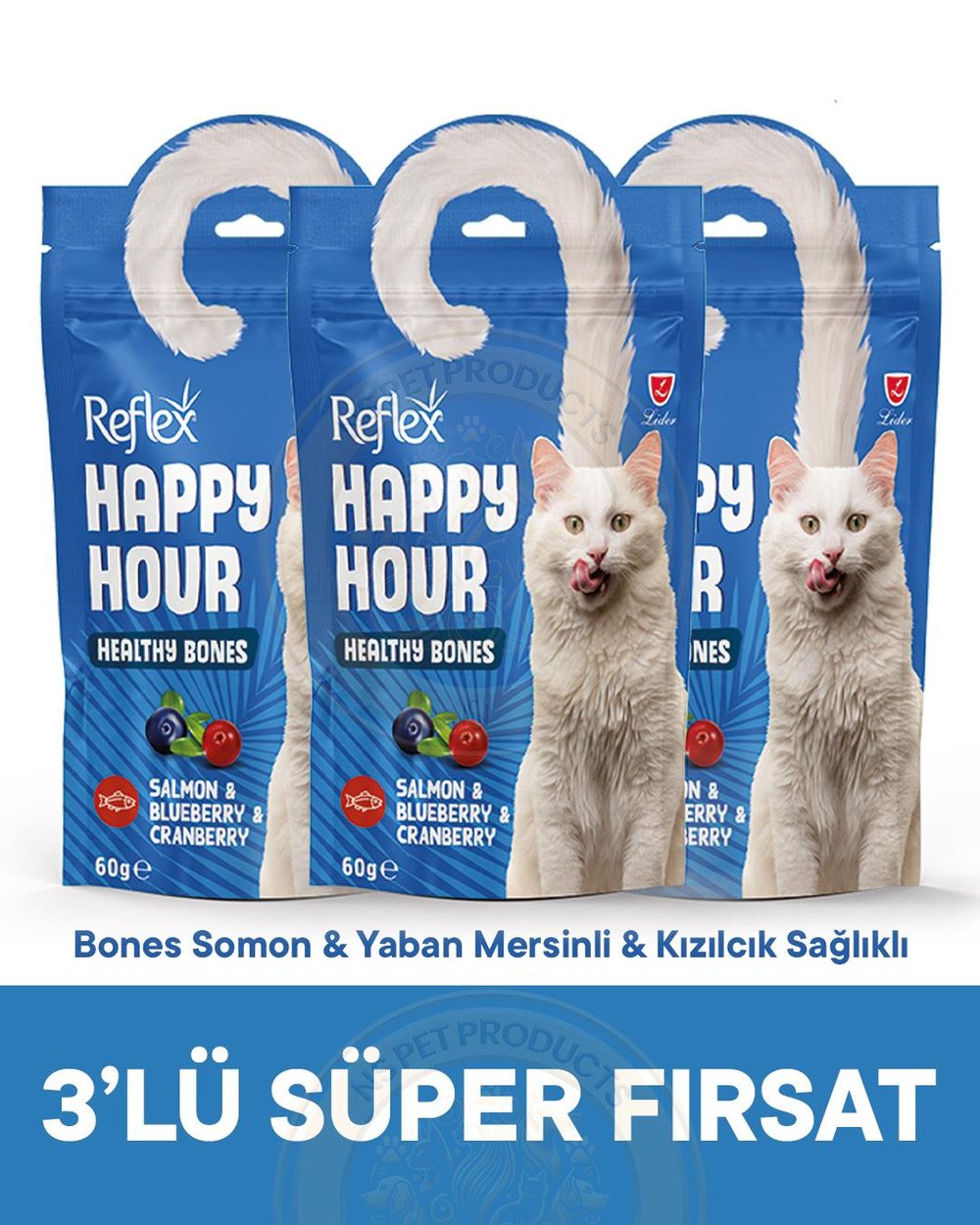 Reflex Happy Hour Healty Bones Somon & Yaban Mersinli & Kızılcık Sağlıklı Kemikler için Destekleyici 3lü Fırsat 3x60gr
