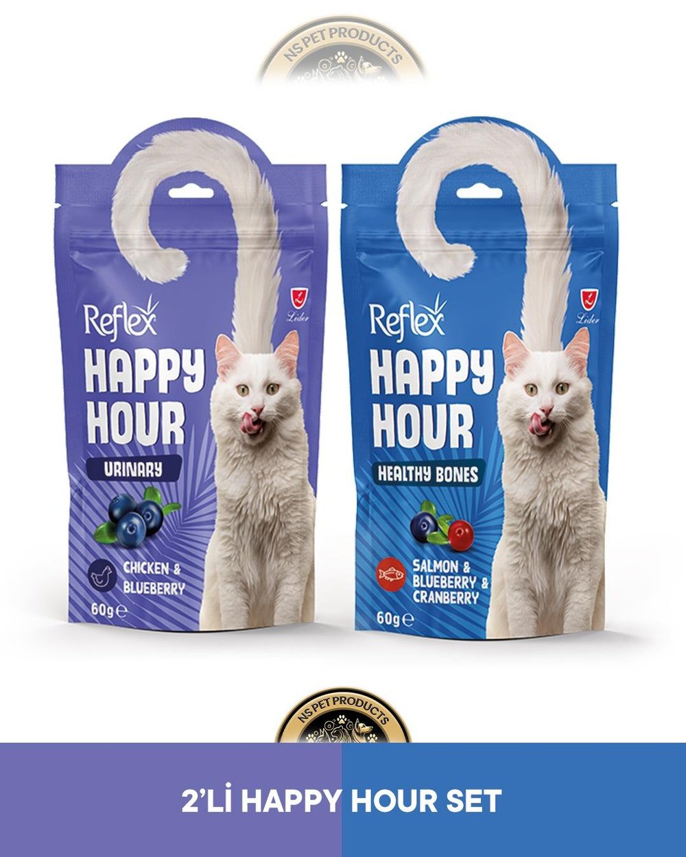 Reflex Happy Hour Urinary Üriner Sistem Destekleyici & Healty Bones Sağlıklı Kemikler Kedi Ödül Maması Seti 2x60 gram