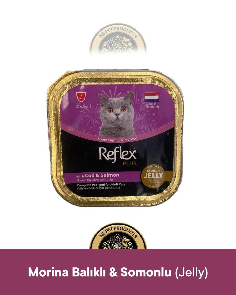 Reflex Plus Alutray Jöle İçinde Et Parçaçıklı Morina Balıklı Ve Somonlu Yetişkin Kedi Maması 85 gr