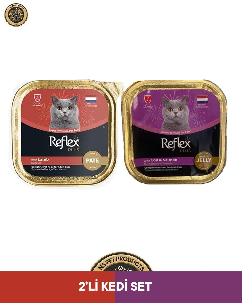Reflex Plus Alutray Pate Kuzu Etli & Morina Balıklı Yetişkin Kedi Maması Seti 2x85 gr