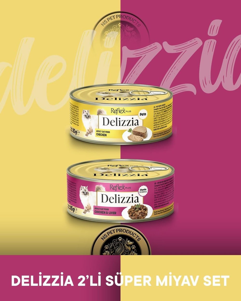 Reflex Plus Delizzia Tavuklu Pate & Tavuklu-Ciğerli Gravy Yetişkin Kedi Maması Seti 2x85 gram