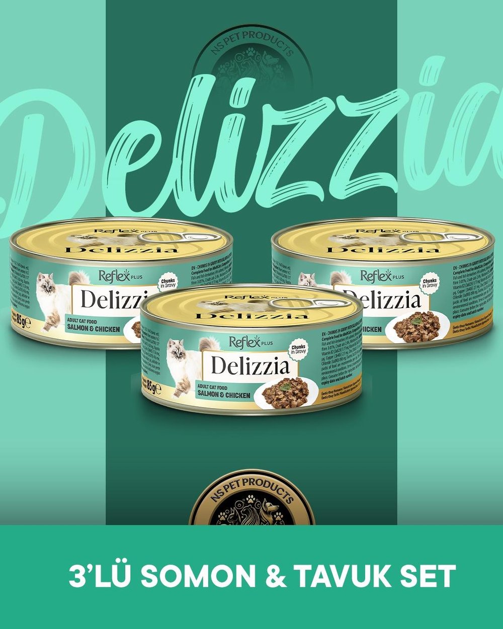 Reflex Plus Delizzia Yetişkin Somonlu-Tavuklu Gravy Kedi Maması 3x85 gram