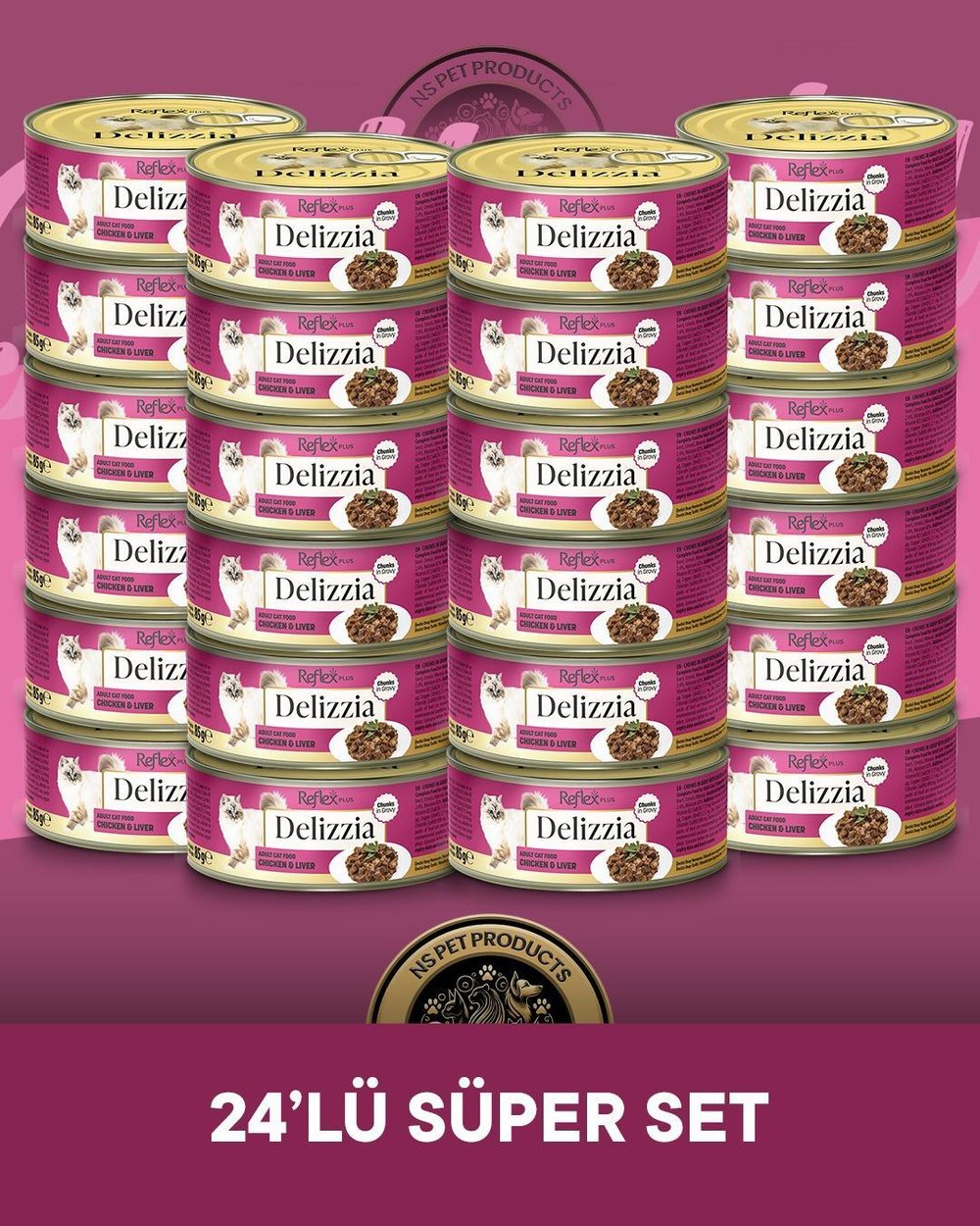 Reflex Plus Delizzia Yetişkin Tavuklu-Ciğerli Gravy Kedi Maması 24x85 gram