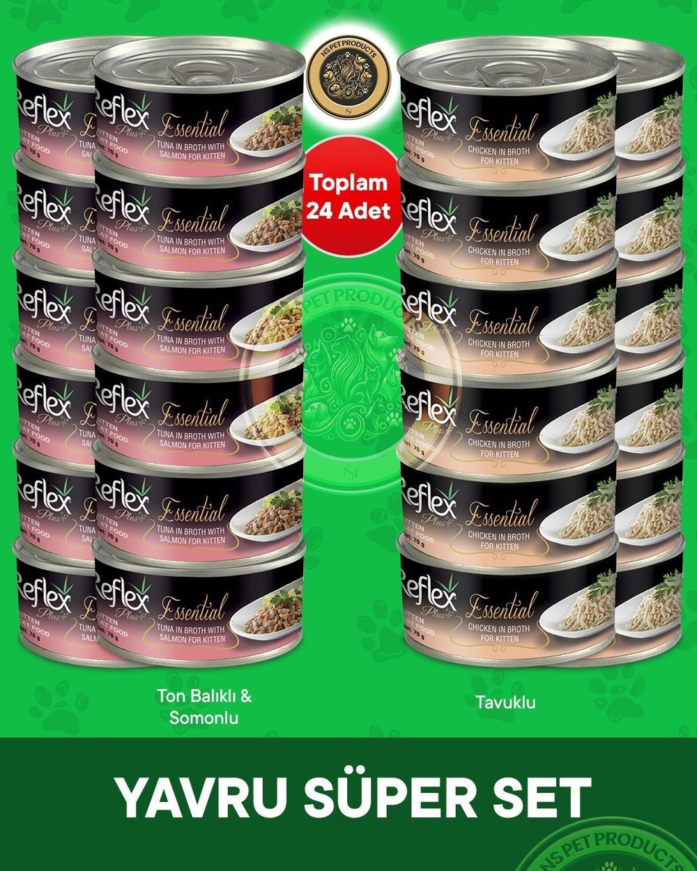 Reflex Plus Essential Ton Balık - Somon & Tavuk Yavru Kedi Konserve Maması Seti 24x70 gr