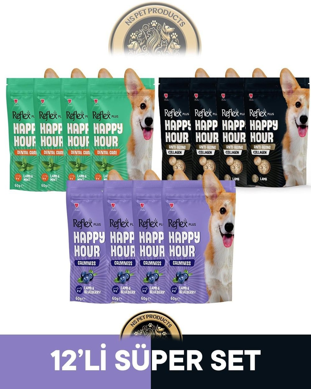 Reflex Plus Happy Hour 12'li Köpek Maması Süper Set 5 / 12x60gr