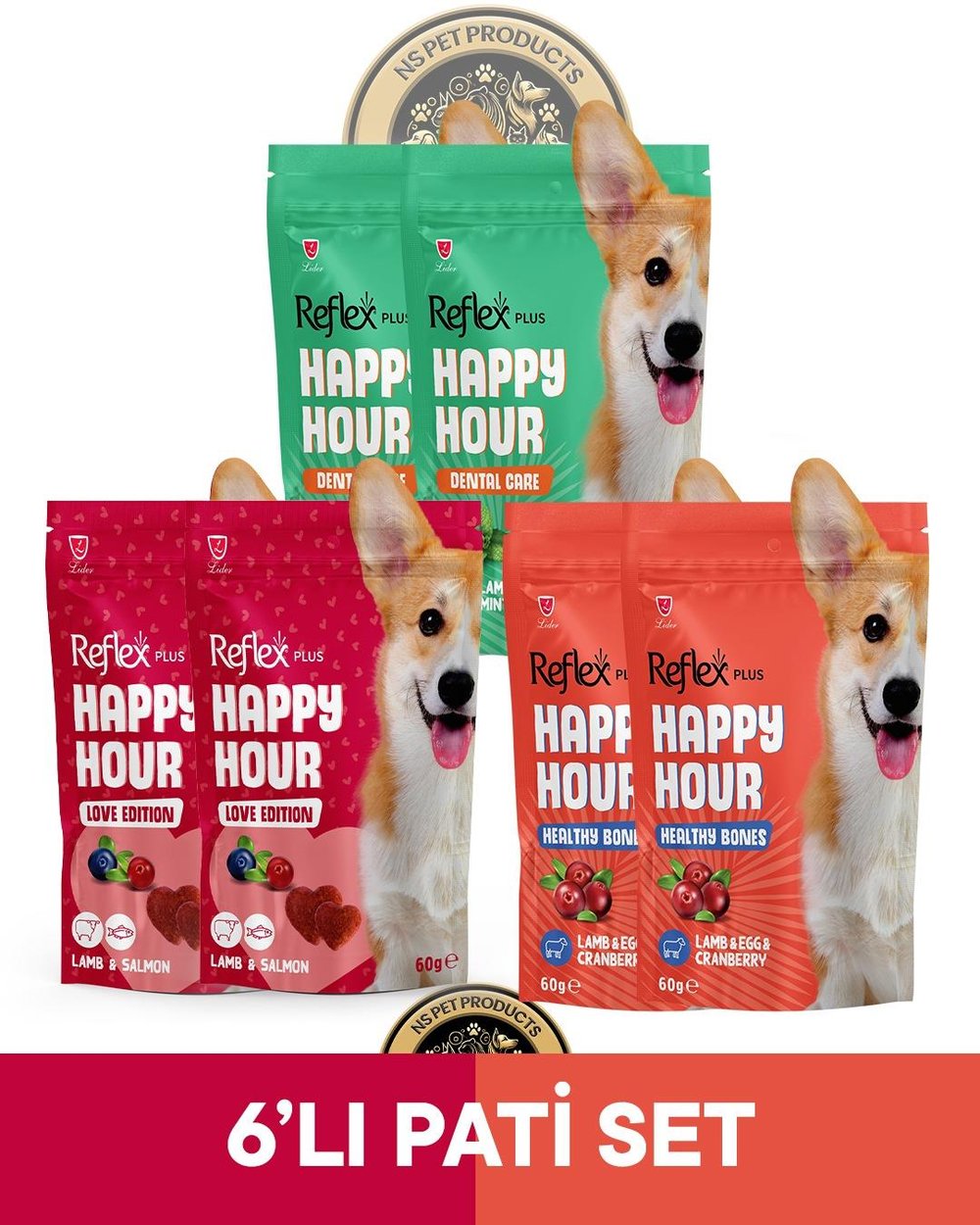 Reflex Plus Happy Hour 6'lı Köpek Maması Pati Set 3 / 6x60gr