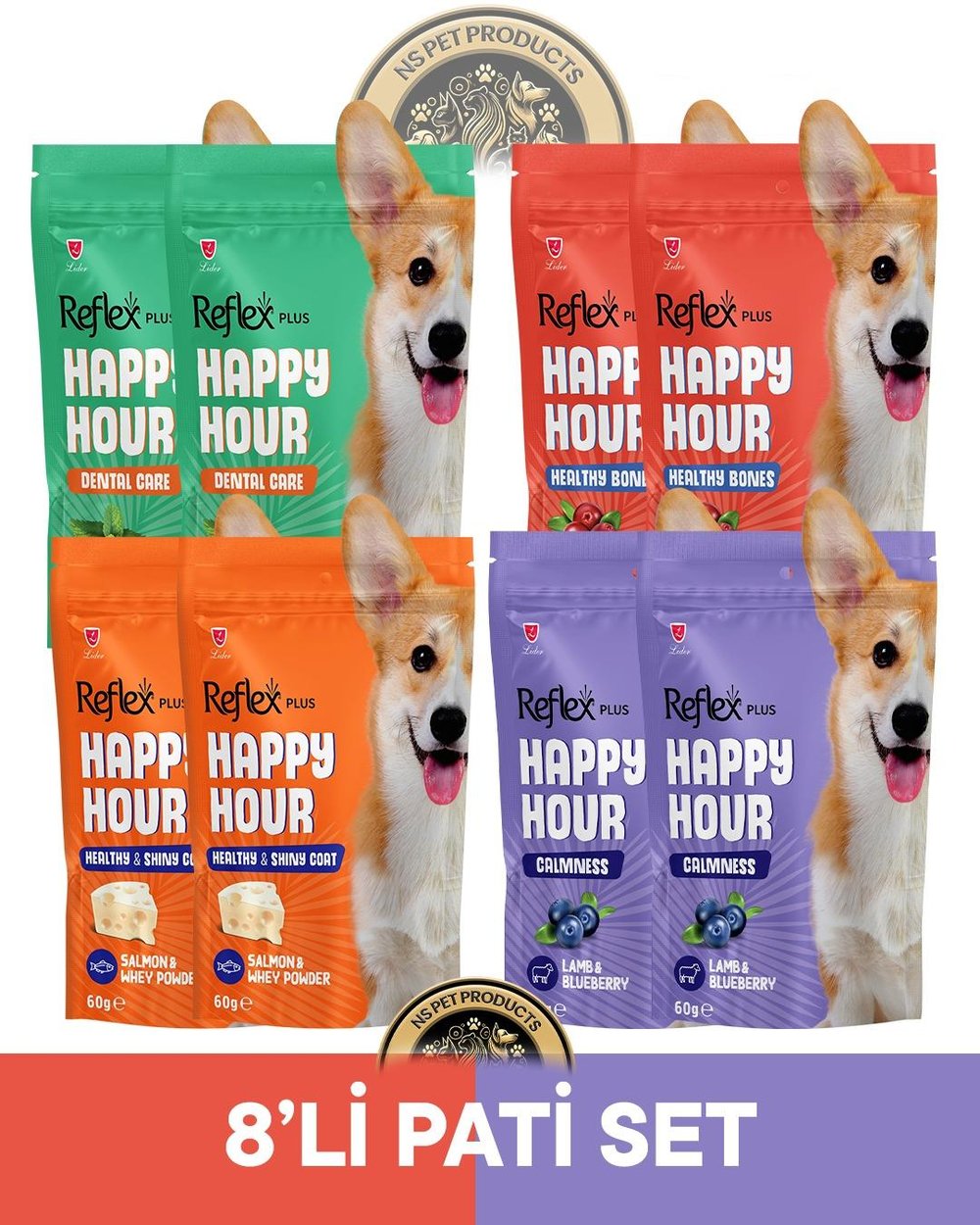 Reflex Plus Happy Hour 8'li Köpek Maması Pati Set 2 / 8x60gr1
