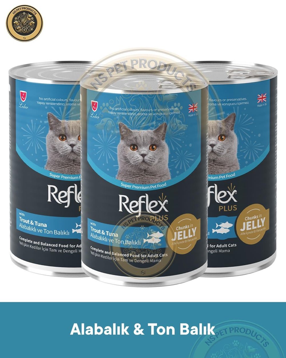 Reflex Plus Jöle İçinde Et Parçacıklı Alabalıklı ve Ton Balıklı Yetişkin Kedi Maması 3X400gr