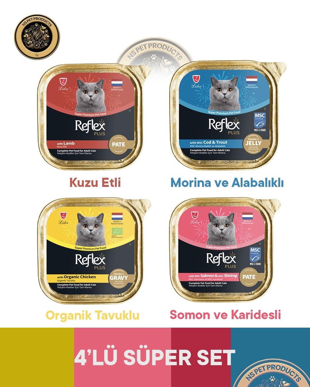 Reflex Plus Karışık Set 4'lü Yetişkin Kedi Maması – 4 × 85 g