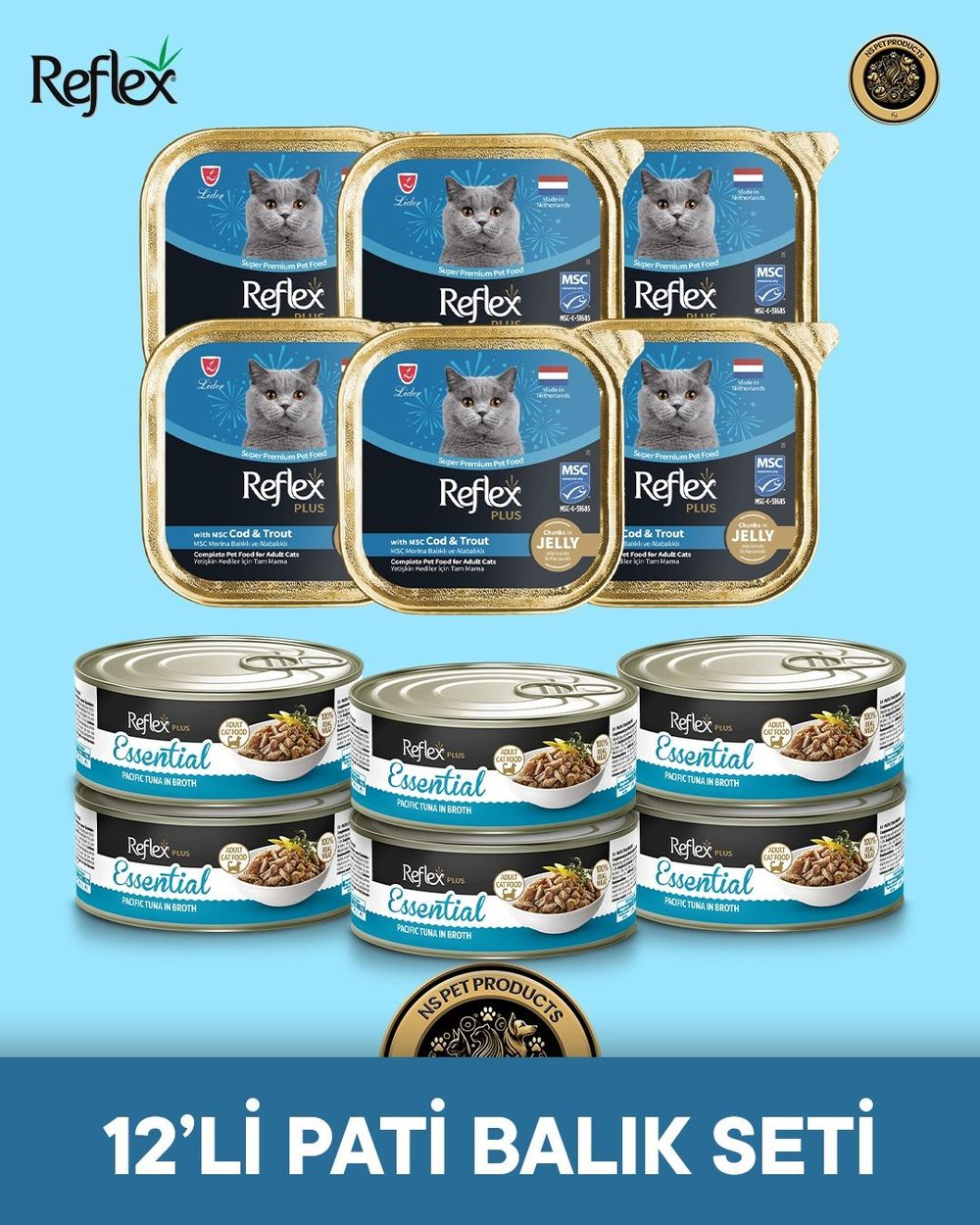 Reflex Plus Kedi Maması 12'li Pati Balık Set