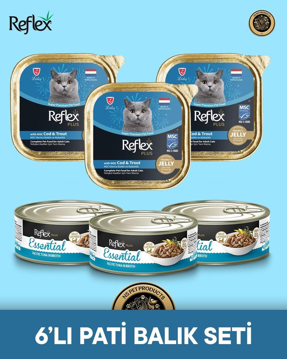 Reflex Plus Kedi Maması 6'lı Pati Balık Set