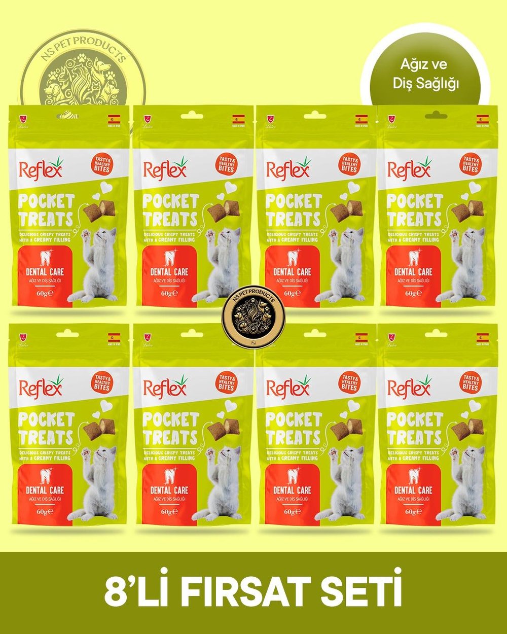 Reflex Plus Pocket Treats Ağız Ve Diş Sağlığı Kedi Maması 8'li Süper Fırsat Set 8x60 gr