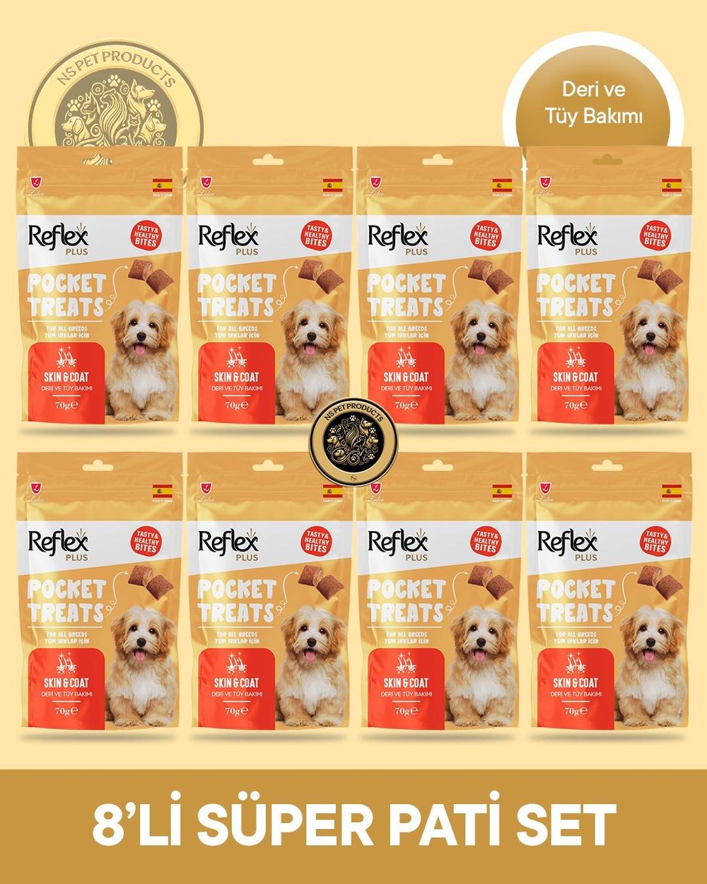 Reflex Plus Pocket Treats Deri Ve Tüy Bakımı Köpek Maması 8'li Süper Pati Set 8x70 gr