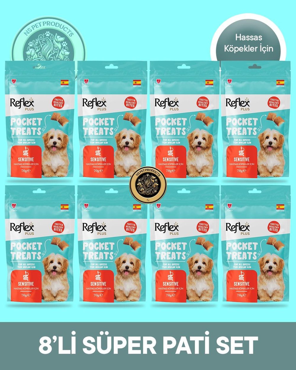 Reflex Plus Pocket Treats Hassas Köpekler İçin Köpek Maması 8'li Süper Pati Set 8x70 gr