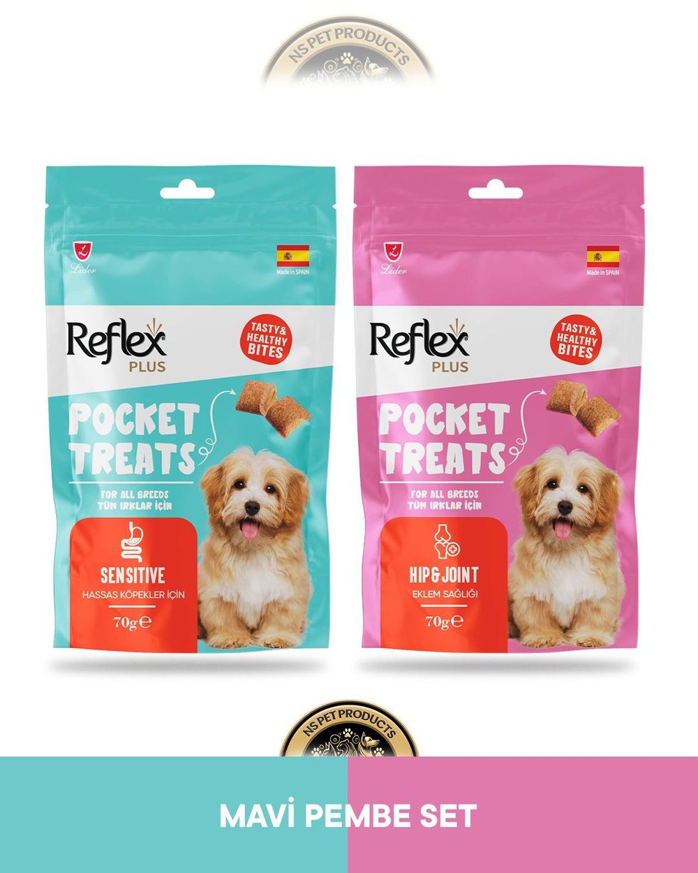 Reflex Plus Pocket Treats Sensitive Hassas Köpekler İçin & Hip Joint Eklem Sağlığı Köpek Ödül Maması Seti 2x70 gram