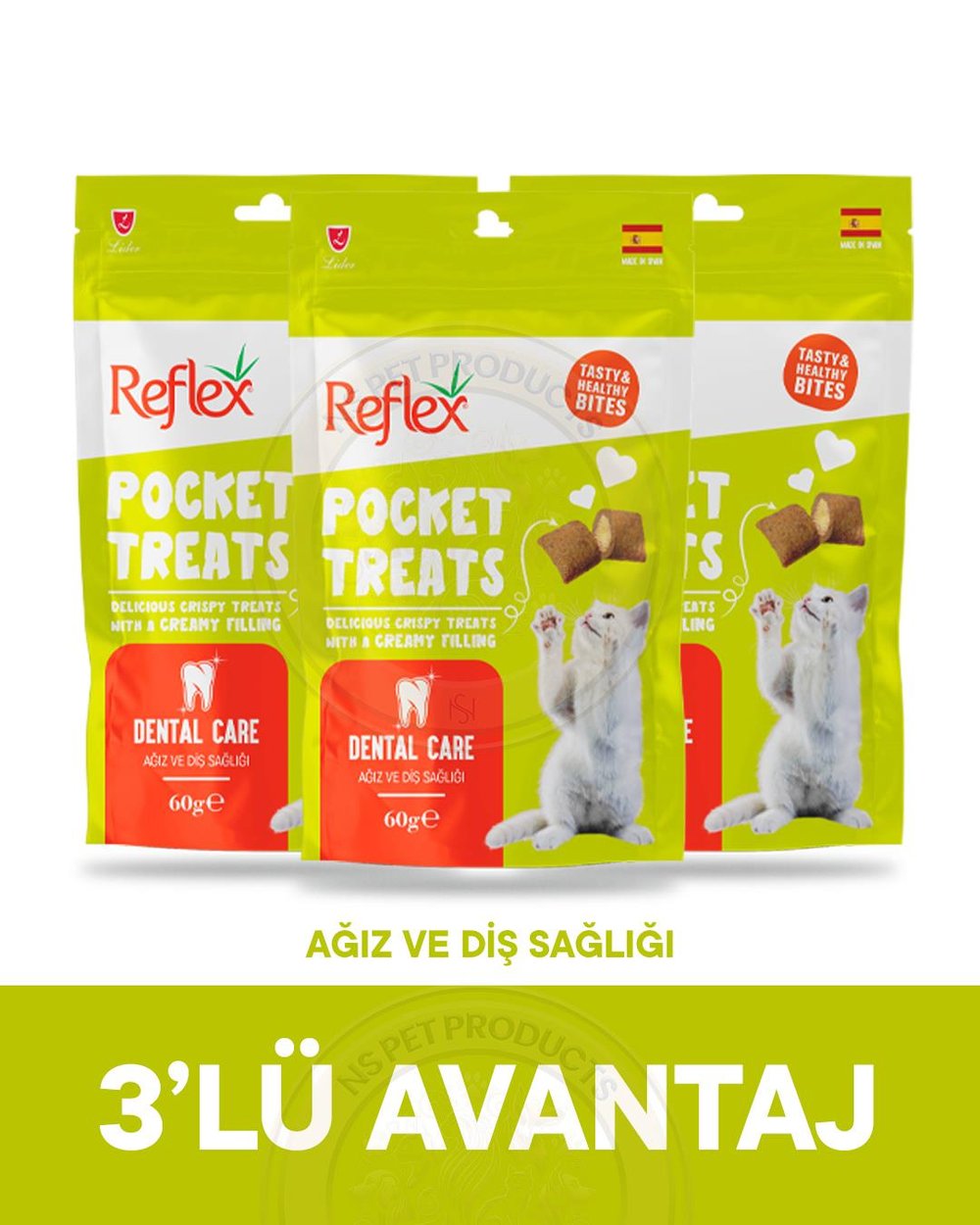 Reflex Pocket Treats Ağız ve Diş Sağlığı İçin Kedi Ödül Maması 3lü Fırsat 3x60gr